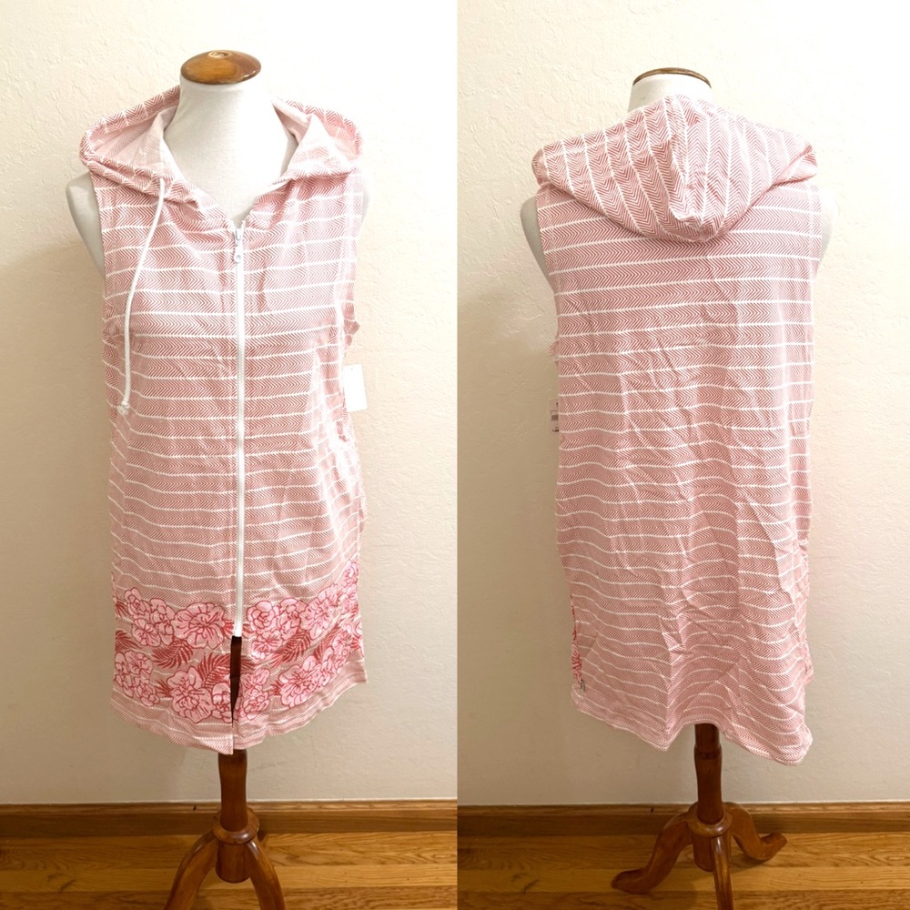Red Striped Hooded Vest with Floral Hem
